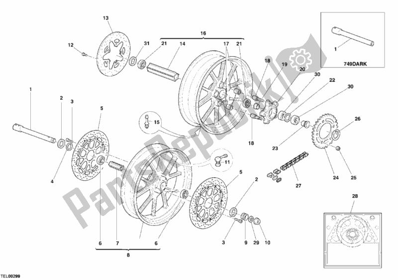 Toutes les pièces pour le Roues du Ducati Superbike 749 Dark USA 2005